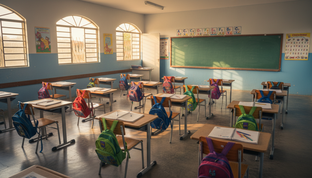 Sala de aula de escola particular; Procon Goiânia compara mensalidades escolares para 2027
