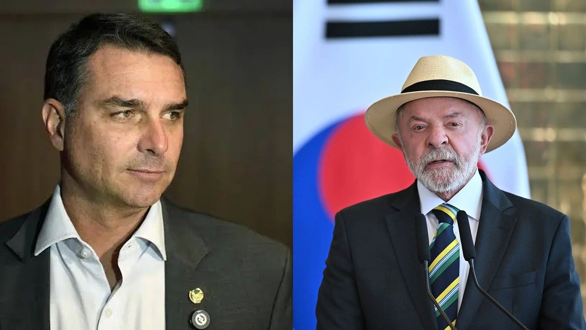 Flávio Bolsonaro e Lula, que se enfrentam no debate da Band