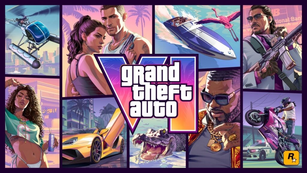 Arte oficial de GTA 6 com personagens e cenários de Leonida